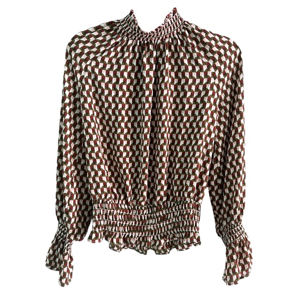 Worthington geo design smocked top xs - Picture 2 of 9